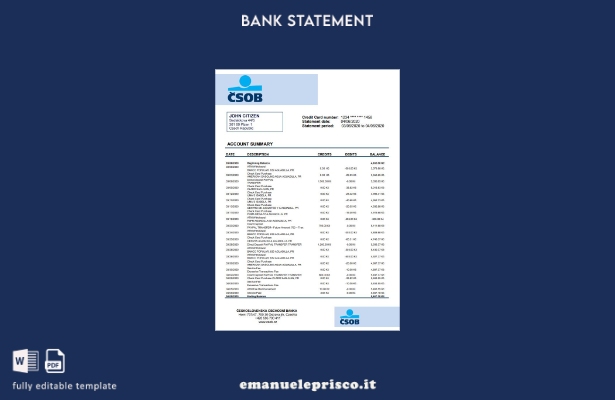 modello word di estratto conto bancario della Repubblica Ceca Československá Obc